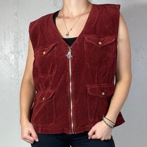 Vintage Rust Red Corduroy Full Zip Cargo Vest
